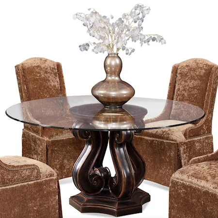 Tudor Pedestal Base Table with Round Glass Top